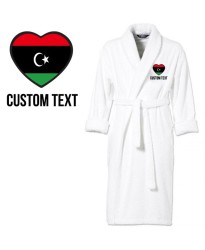 Libya Flag Heart Shape Embroidery Logo with Custom Text Embroidered Bathrobes